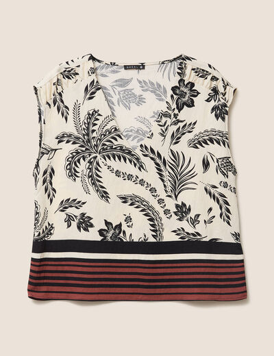 Blouse col v manches courtes fluide noir femme