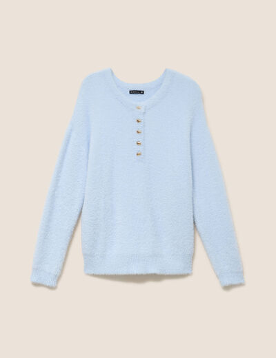 Pull col tunisien bleu pastel femme