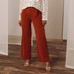 Pantalon large taille haute fluide marron fonc&eacute; femme