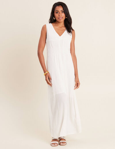 Robe longue évasée ecru femme