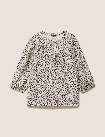 Blouse droite col rond manches 3/4 blanc femme