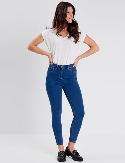 Jeans léger taille haute 7/8ème denim double stone femme