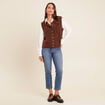 Gilet droit mi-long sans manches marron foncé femme