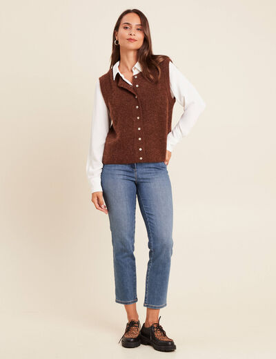 Gilet droit mi-long sans manches marron foncé femme