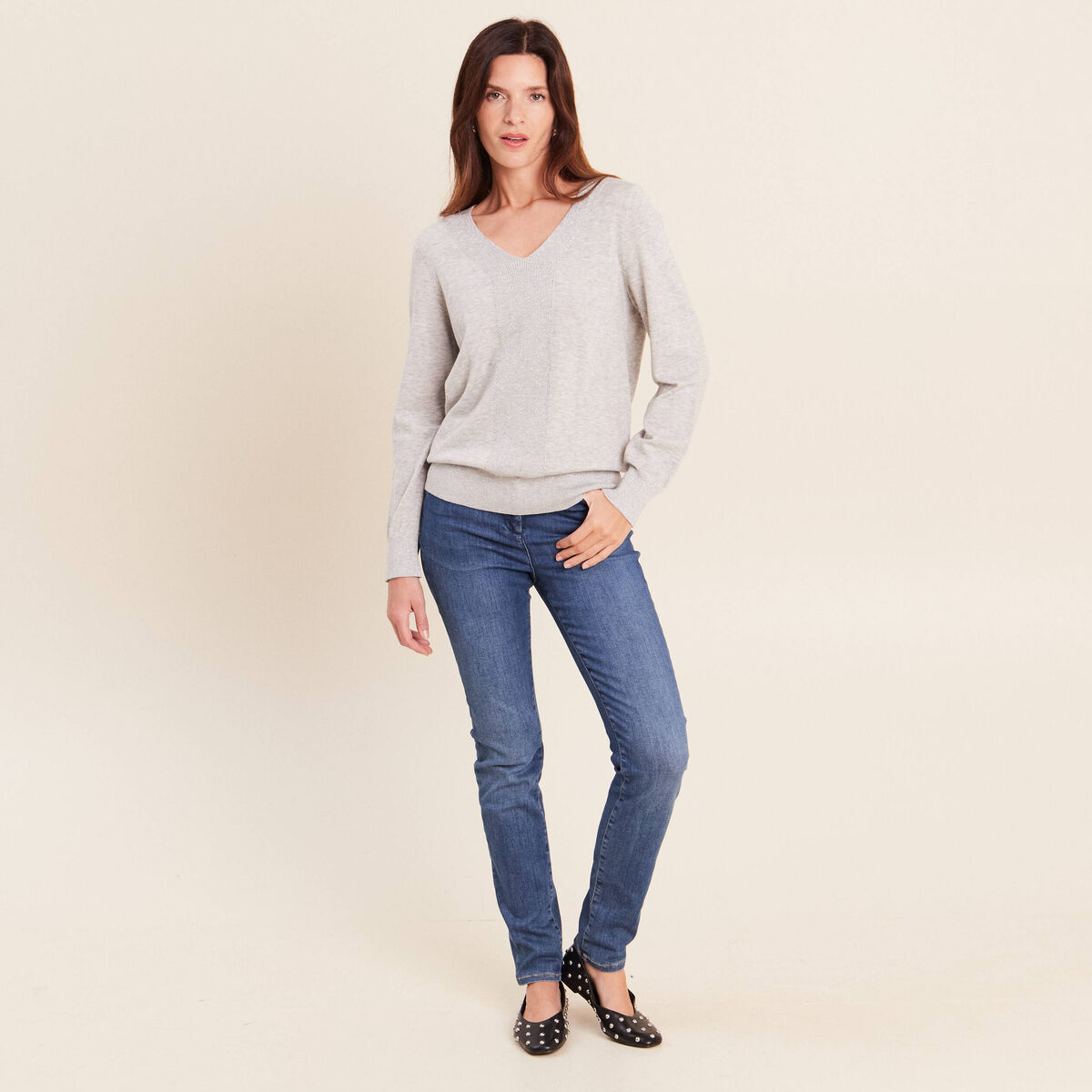 Pull manches longues gris clair femme