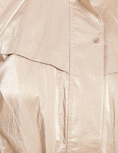 Parka courte métallisée beige femme