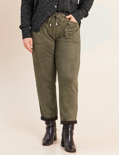 Pantalon coupe mom 7/8&egrave;me vert kaki femme