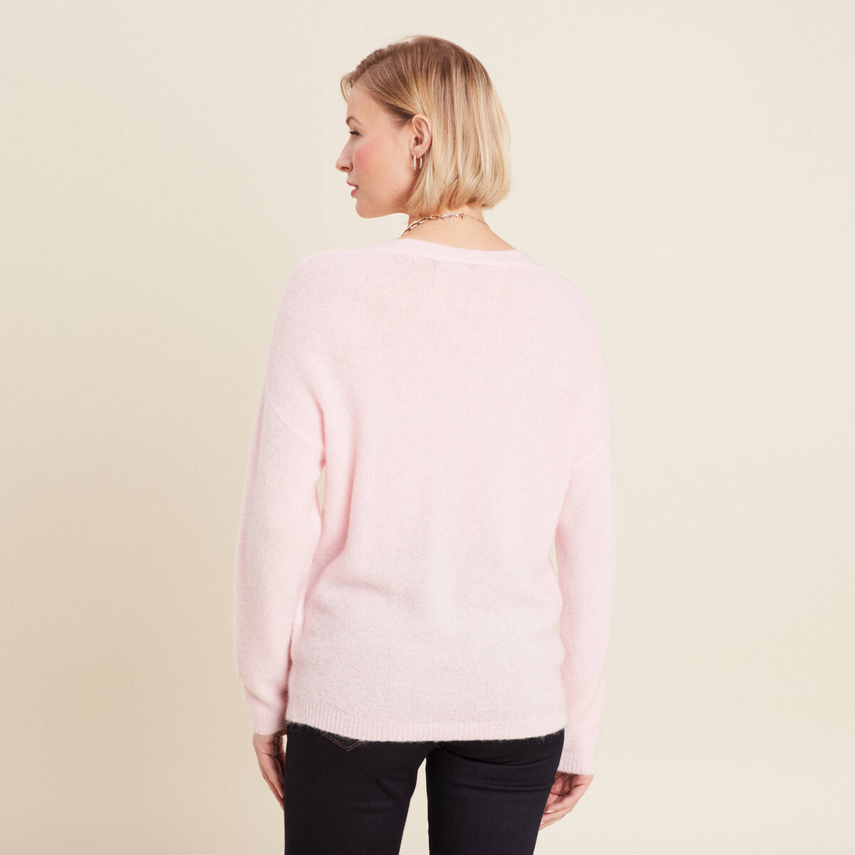 Pull manches longues rose femme