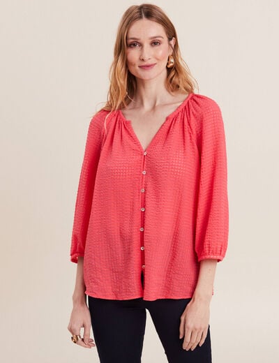 Blouse manches 3/4 rose cerise femme