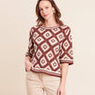 Pull en crochet col rond manches courtes marron femme