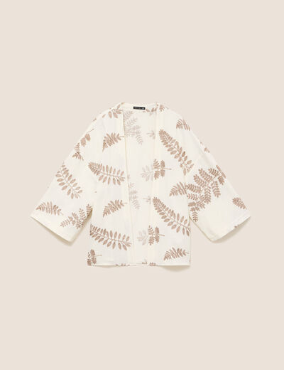 Kimono brod&eacute; manches 3/4 ecru femme