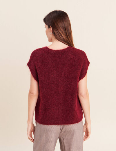 Gilet droit mi-long col v bordeaux femme
