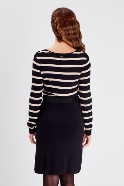 Robe pull droite ceinturée couleur or femme