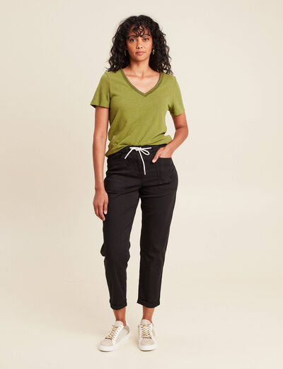 Pantalon coupe droite à coulisse noir femme