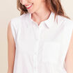 Chemise sans manches col chemise ecru femme