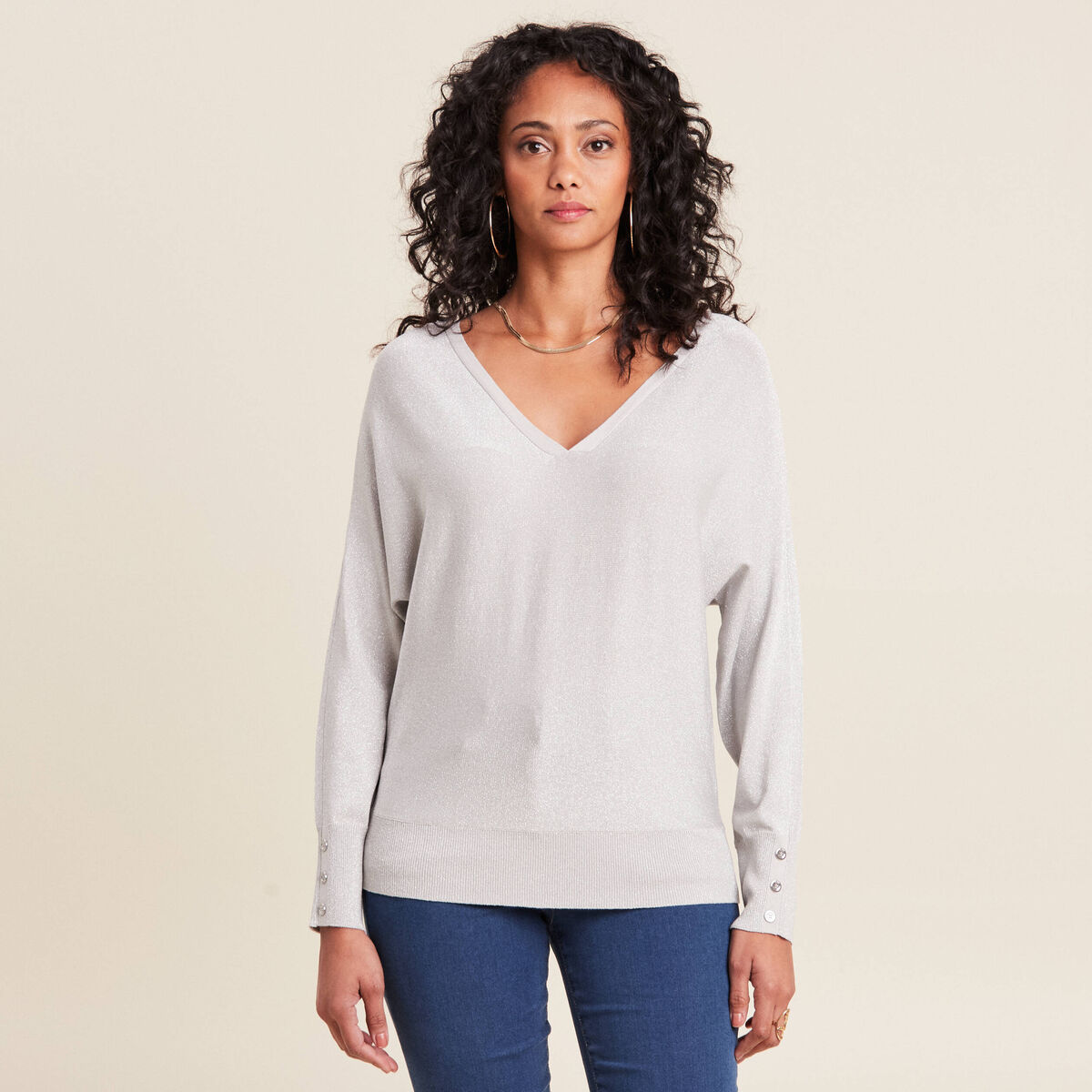 Pull manches longues couleur argent femme
