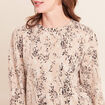 T-shirt court col rond manches longues beige femme