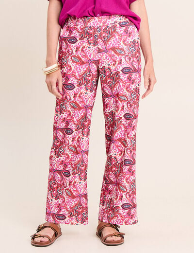 Pantalon large taille haute rose corail femme