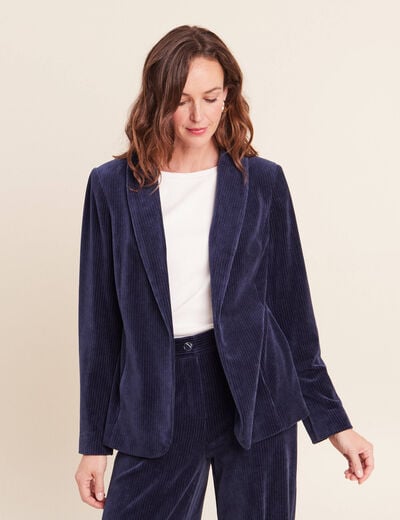 Veste tailleur velours bleu marine femme