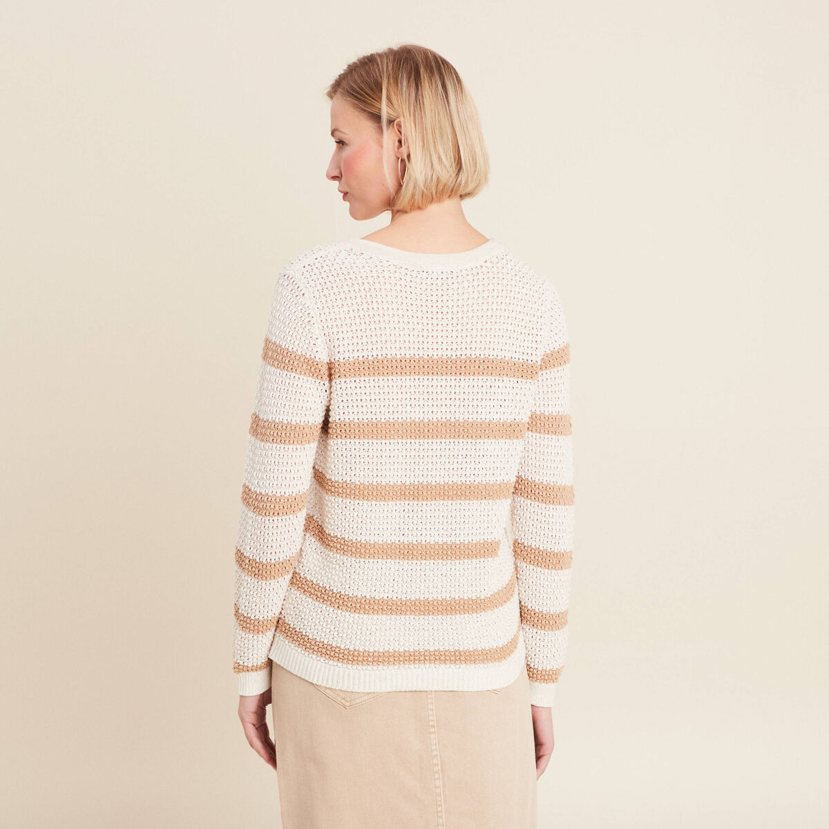 Pull manches longues ajouré blanc femme