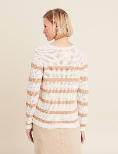 Pull manches longues ajouré blanc femme