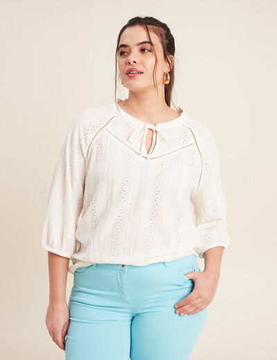 Blouse manches 3/4 ecru femme