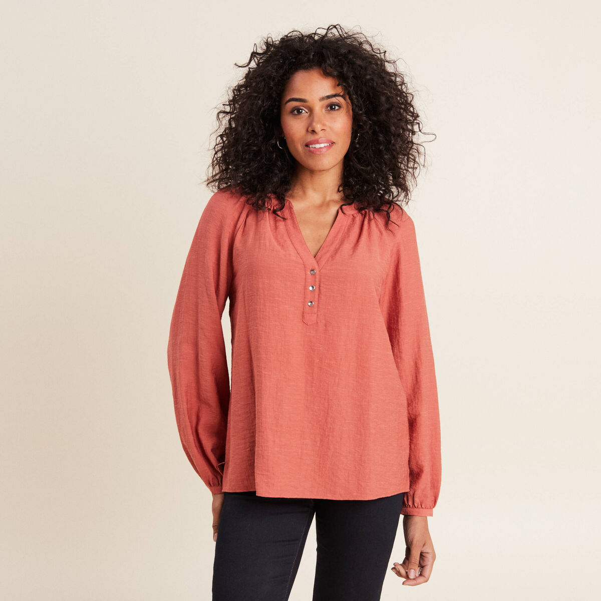 Blouse manches longues vieux rose femme