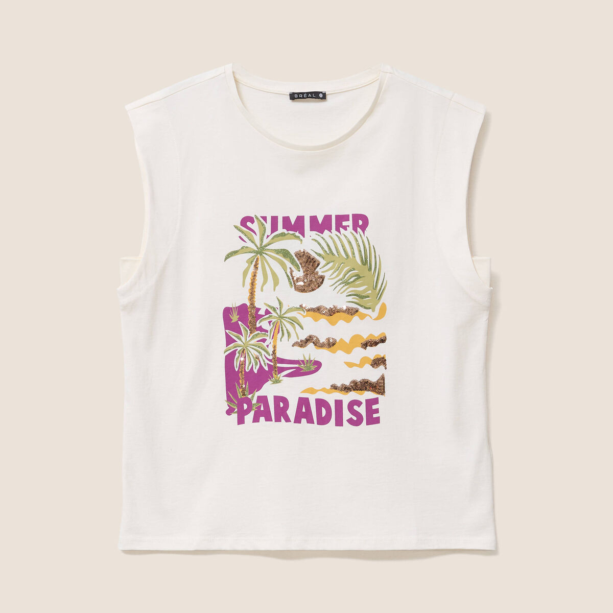 T-shirt col rond manches courtes ecru femme