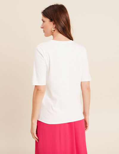 T-shirt ajust&eacute; col rond manches coudes ecru femme