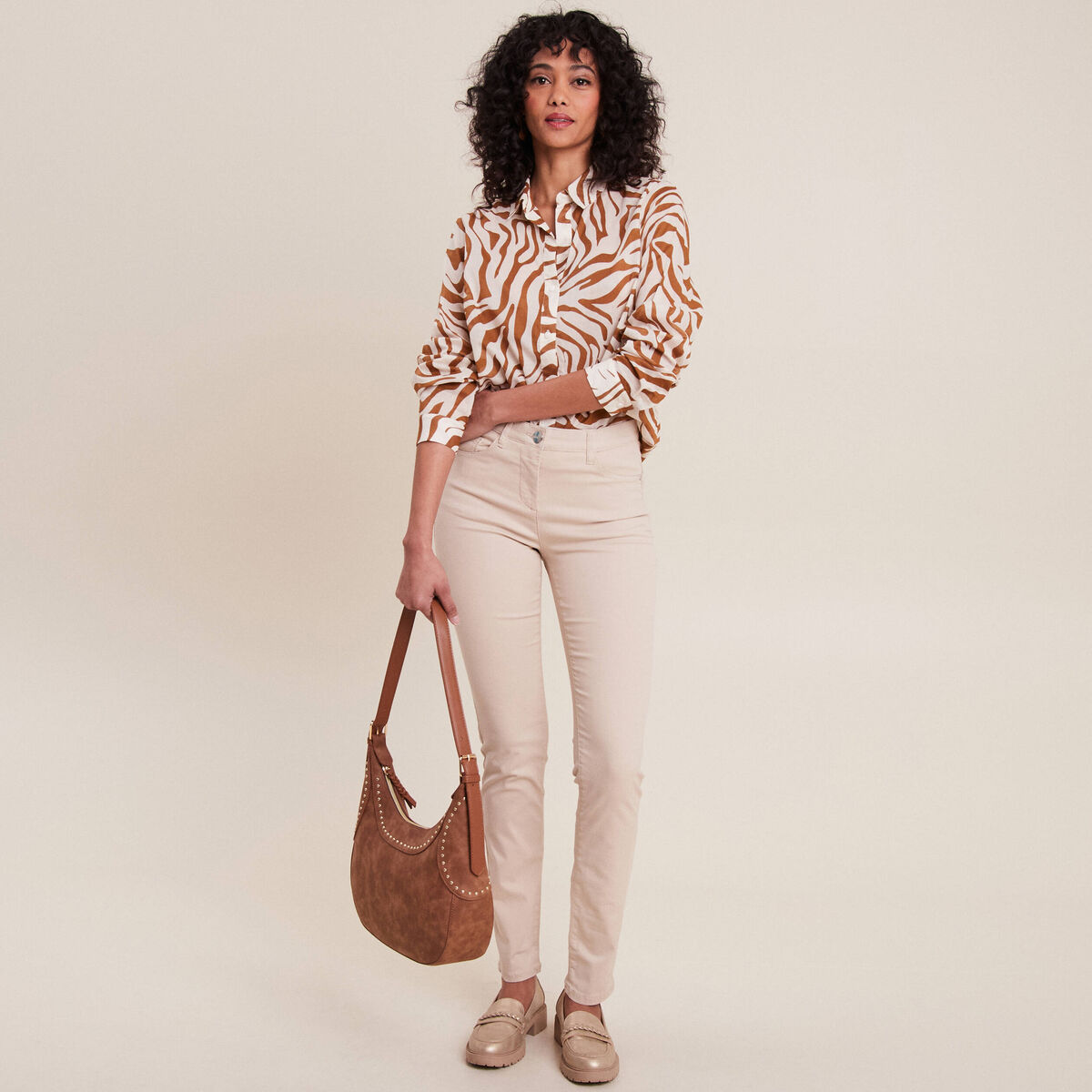 Pantalon magique ajusté taille standard ecru femme