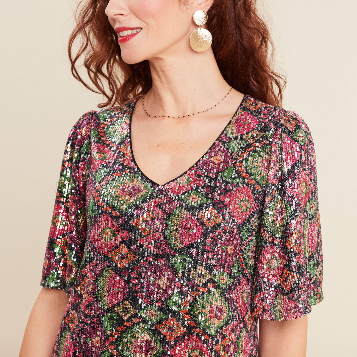 Robe évasée sequins multicolore femme