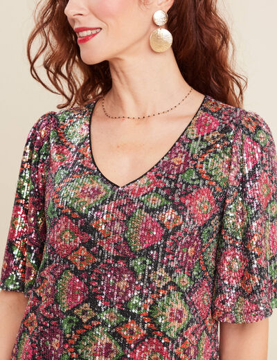 Robe évasée sequins multicolore femme