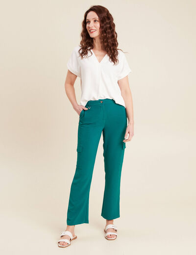 Pantalon flou cargo 7/8ème vert femme