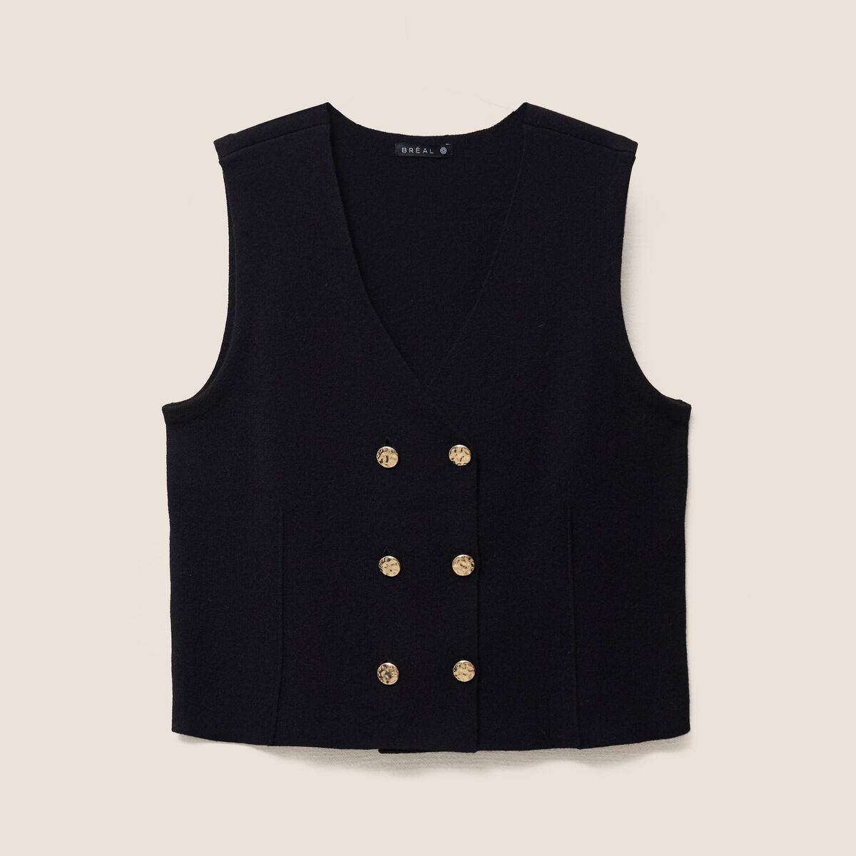 Gilet court cintr&eacute; sans manches col v noir femme