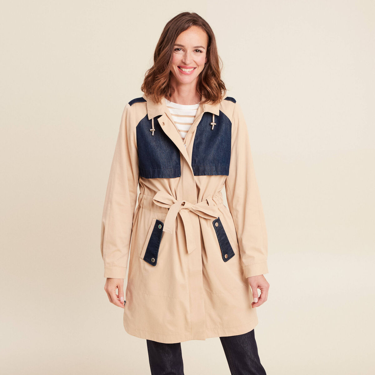 trench cintré avec capuche doublé beige femme