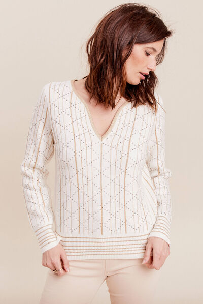 Pull manches longues ecru femme
