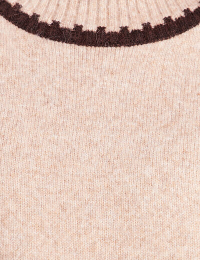 Pull col montant beige femme