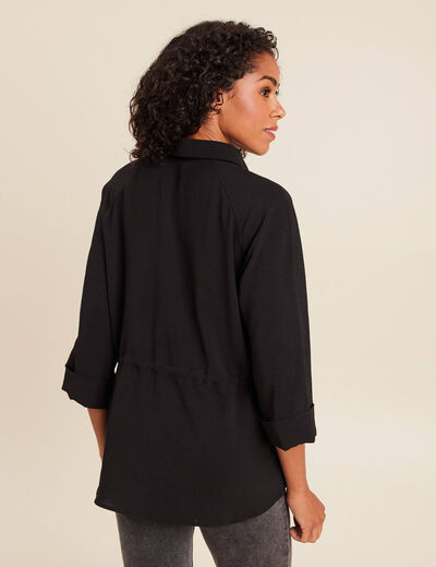 Tunique droite longue col chemise noir femme
