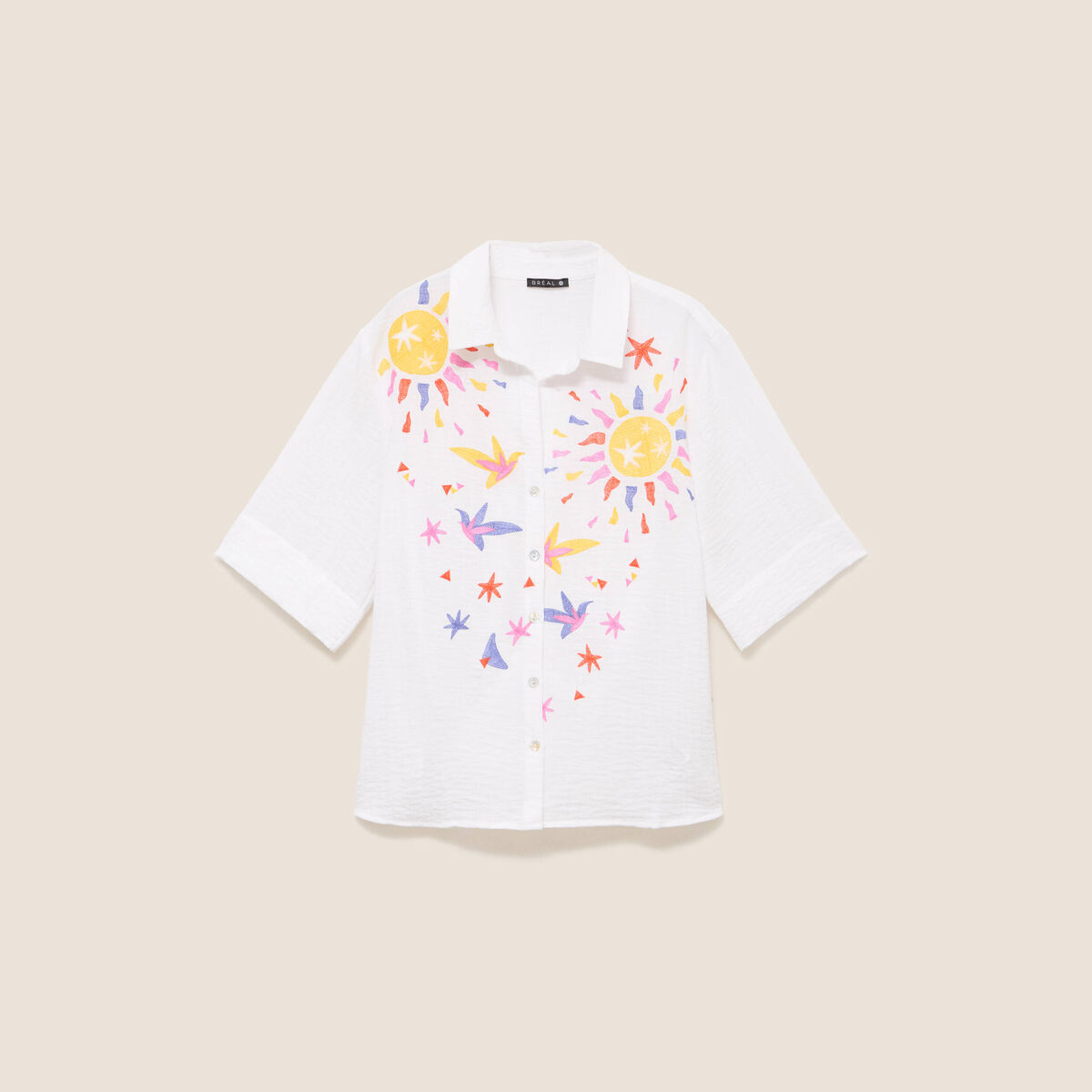 Chemise ample manches 3/4 col chemise blanc femme
