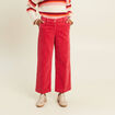 Pantalon large velours c&ocirc;tel&eacute; rouge femme