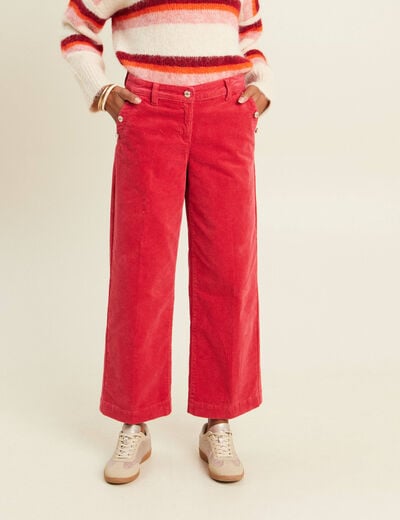 Pantalon large velours c&ocirc;tel&eacute; rouge femme