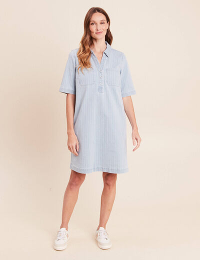 Robe courte &eacute;vas&eacute;e en jean col chemise blanc femme