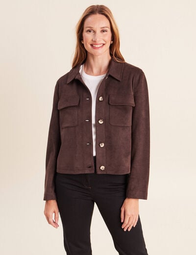 Veste doubl&eacute;e marron fonc&eacute; femme