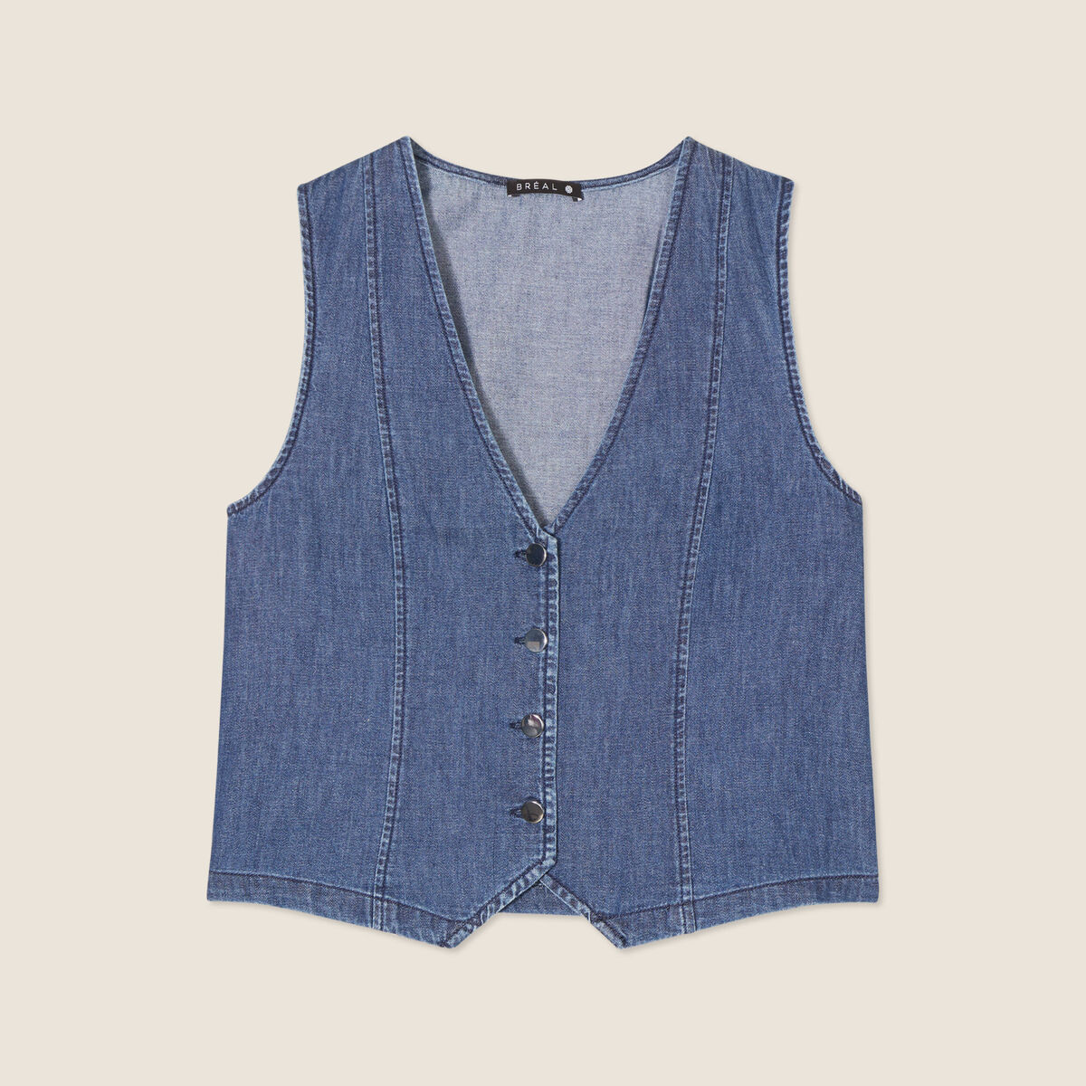 Gilet barman sans manches jean denim double stone femme