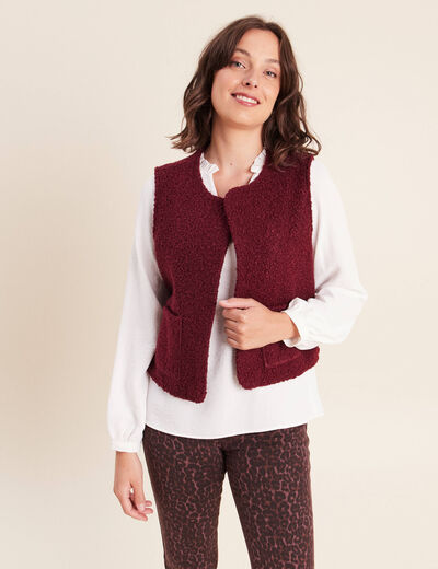 Gilet sans manches bouclette poches bordeaux femme