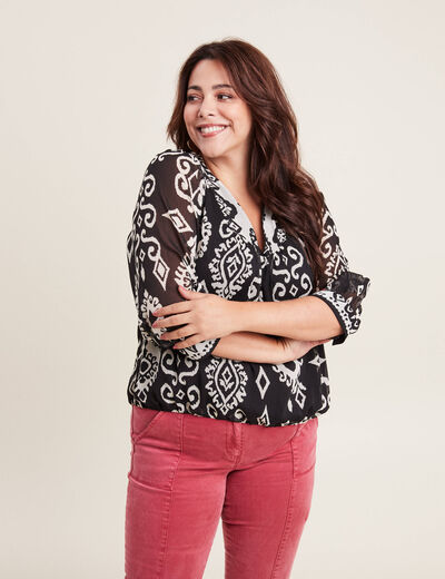Blouse manches 3/4 noir femme