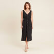 Robe midi évasée satin noir femme