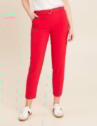 Pantalon flou ceinturé rouge femme