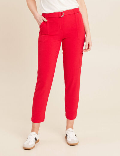Pantalon flou ceinturé rouge femme