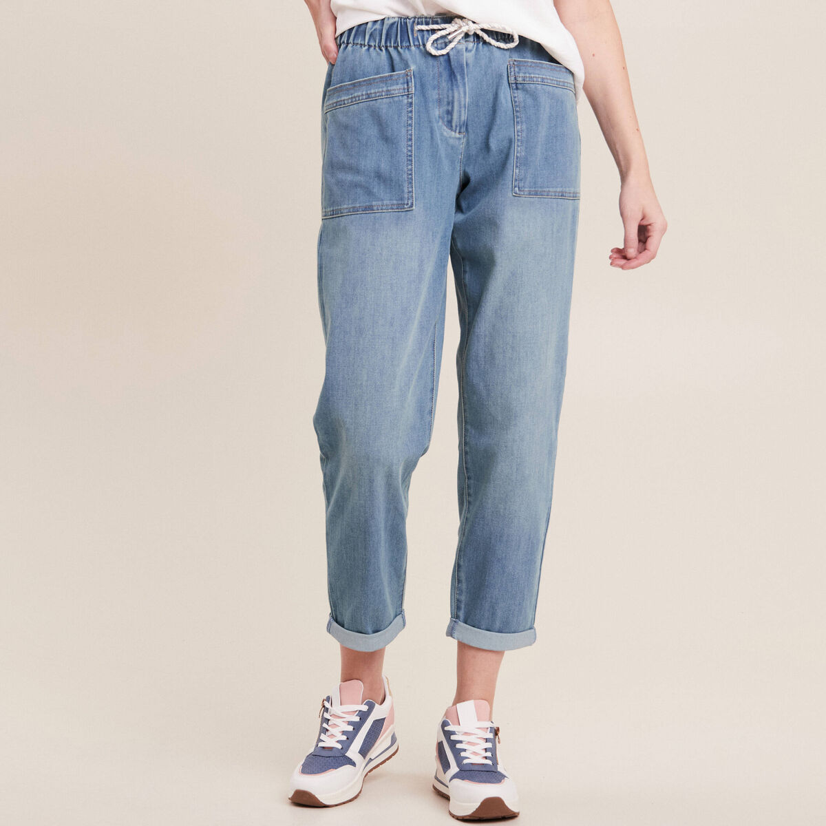 Jean coupe mom 7/8&egrave;me denim double stone femme